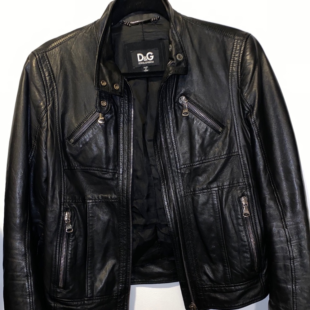 D&G x Dolce & Gabbana Leather Biker Bomber Jacket